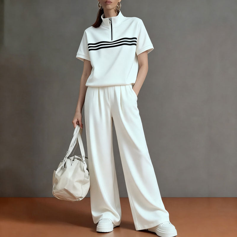 Women's Sportswear Stand Collar Short-sleeved Shirt Two-piece Fashion Casual Suit
