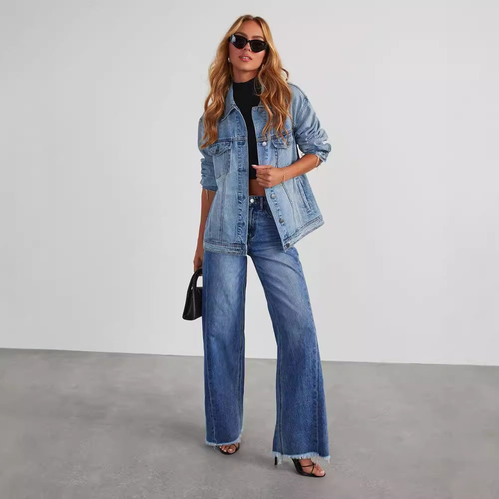 Women's Washed Loose Casual Wide Leg Mop Jeans