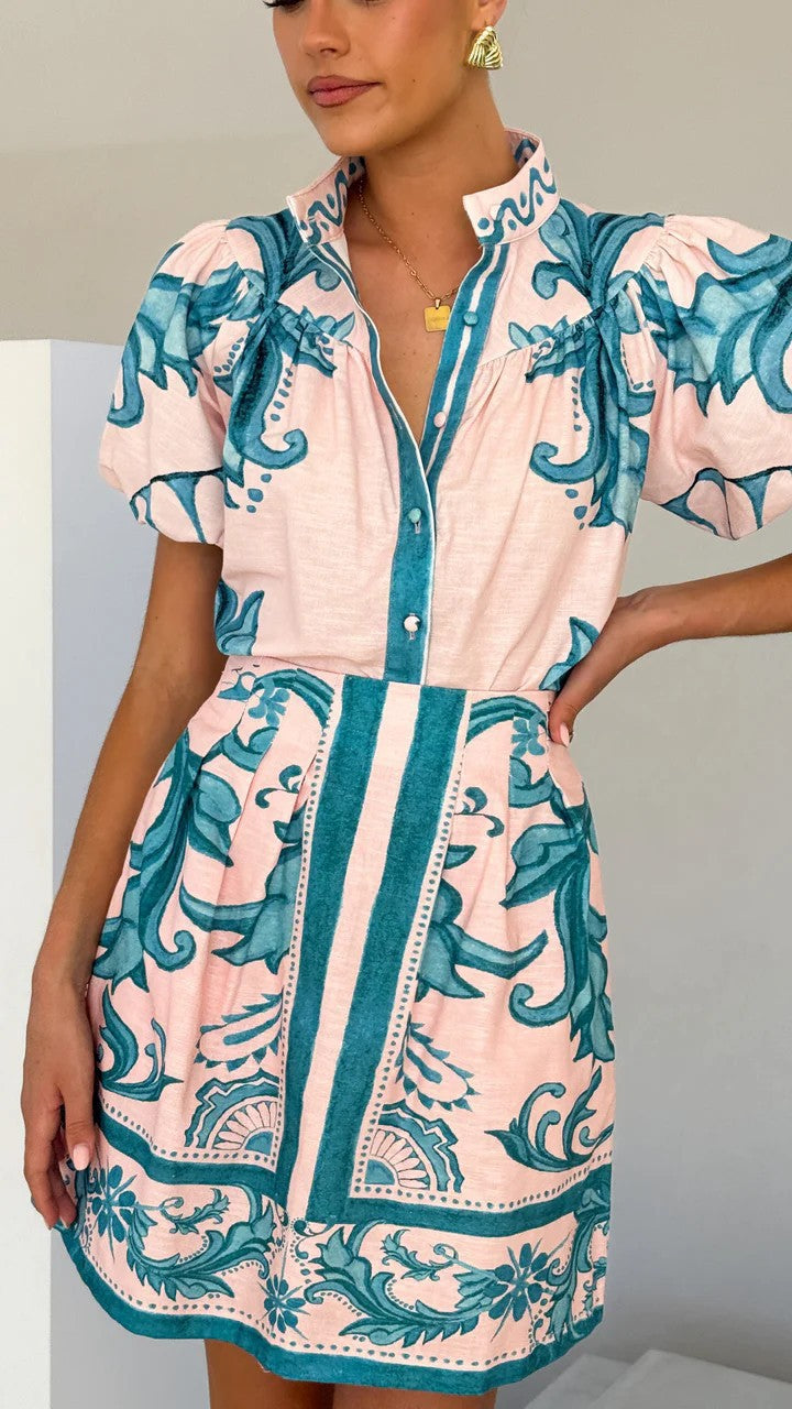 Unique Classic Puff Sleeve Linen Outfit Fashion Casual Suit