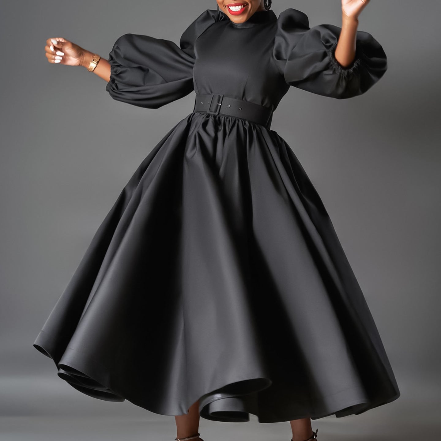 Women's Loose Fashion Solid Color Large Puff Sleeve Skirts