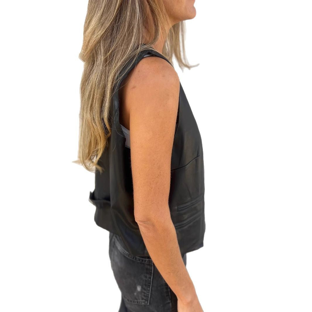 Women's Fashion Temperament Pure Color Button Vests