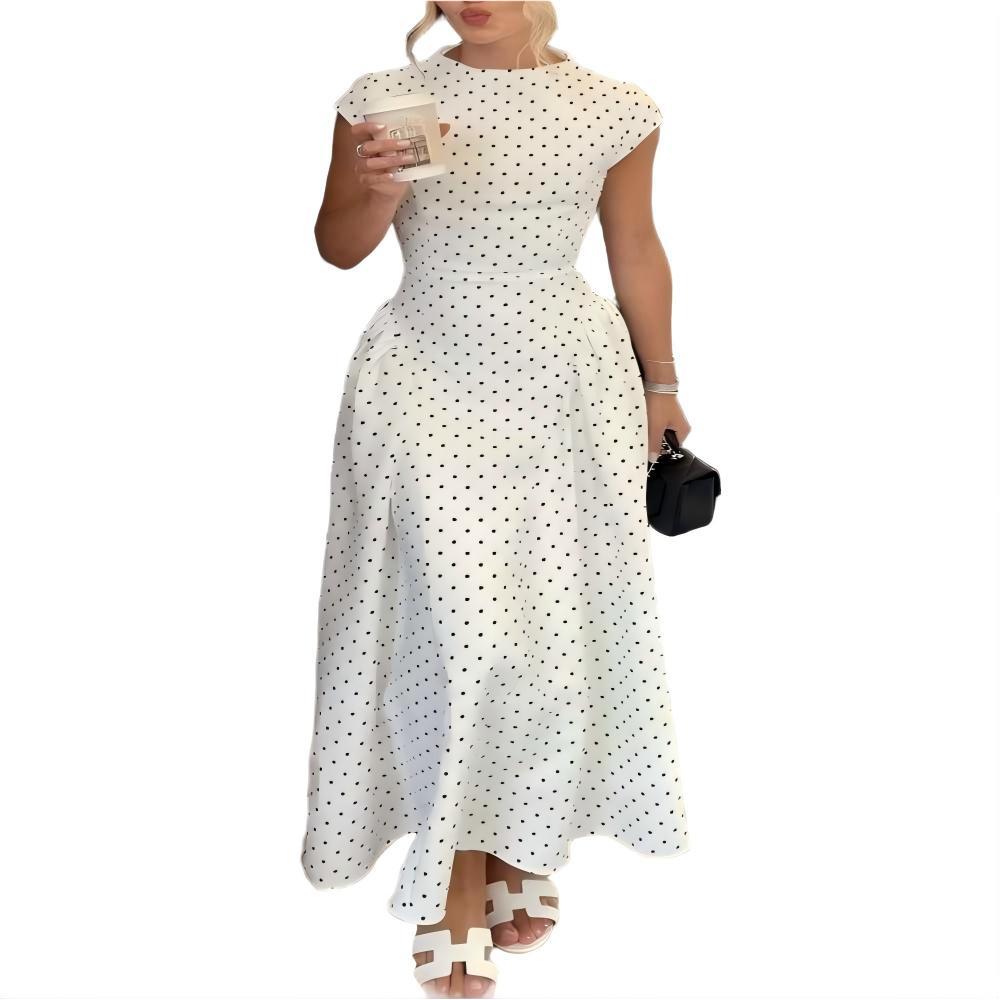 Elegant Retro Round Neck Polka Dot Printed Style Long Dress