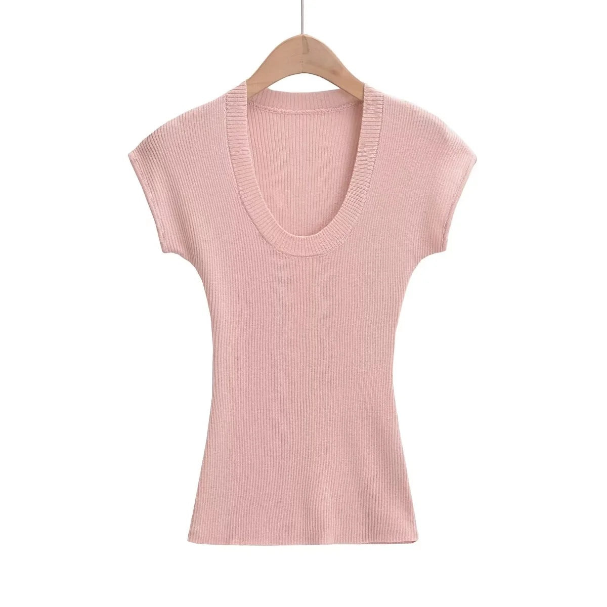 Women's Knitted Short-sleeved Shirt Elastic Slim Fit Blouses