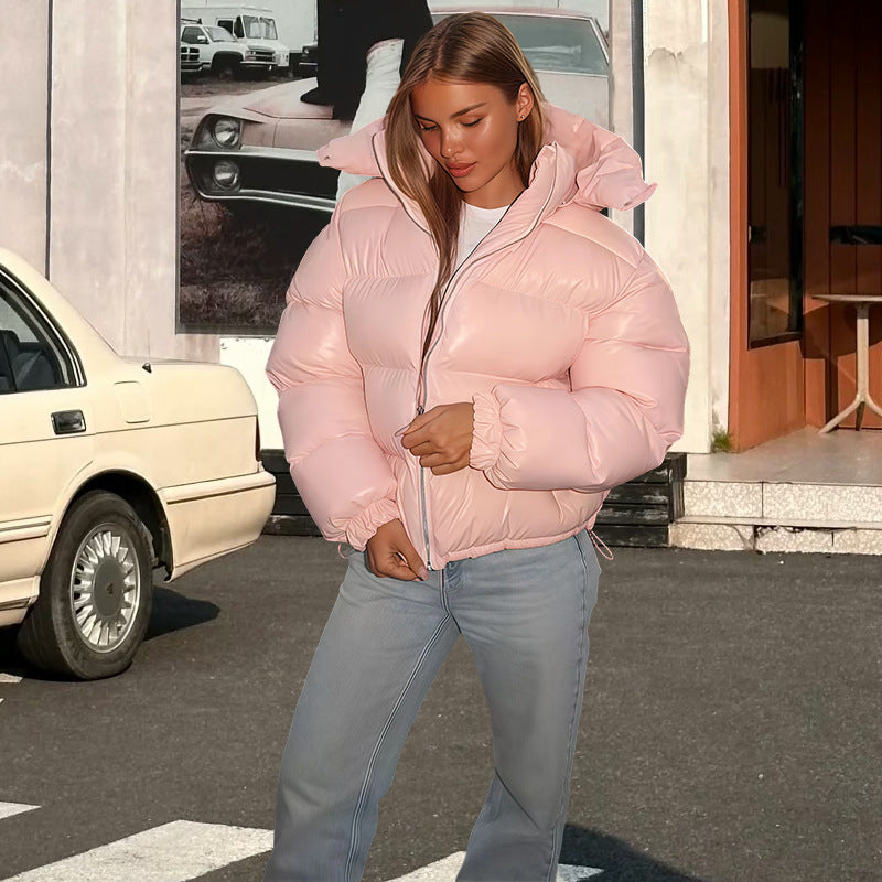 With Solid Color Hat Zipper Casual Coats