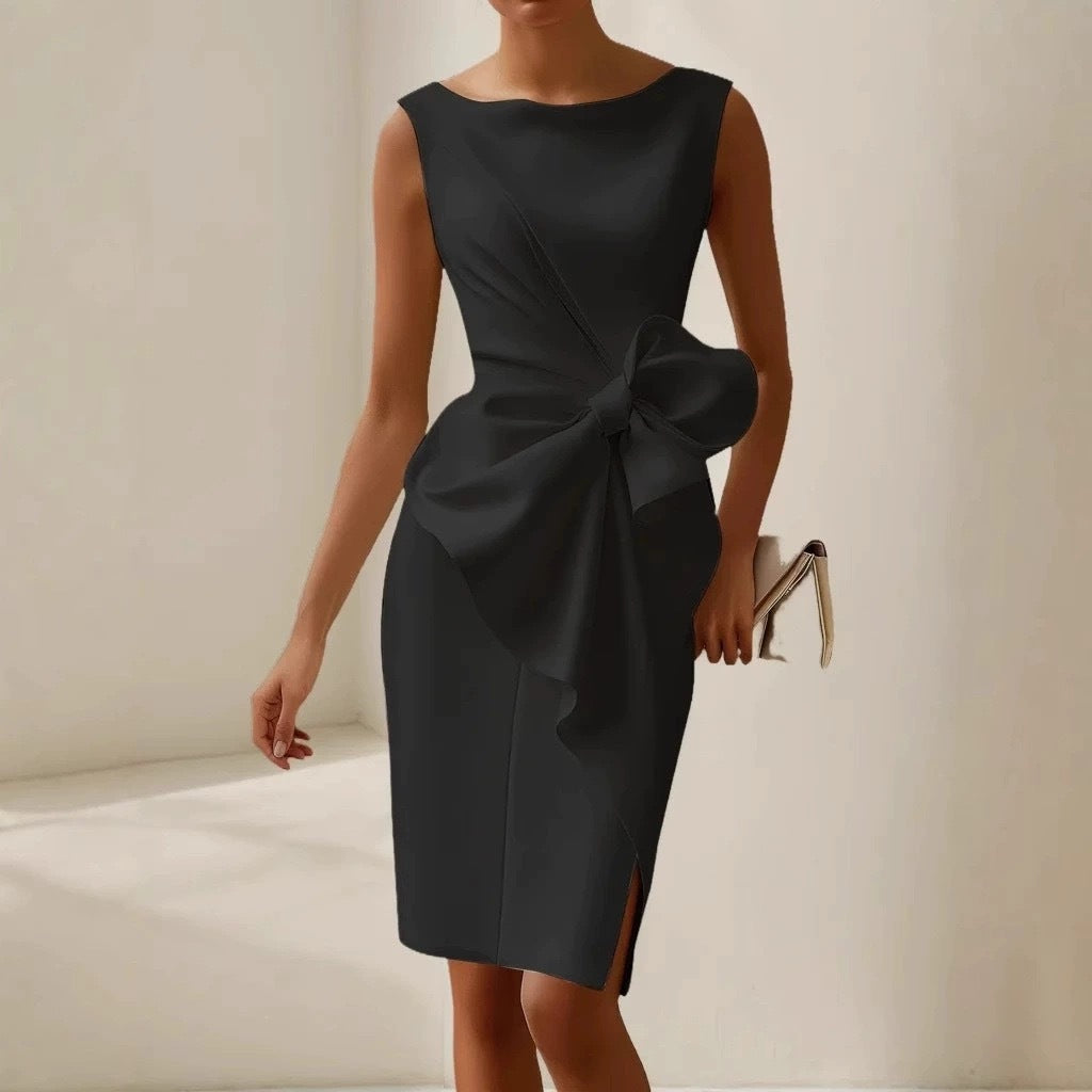 Solid Color Mid-length Sleeveless High Waist Dress