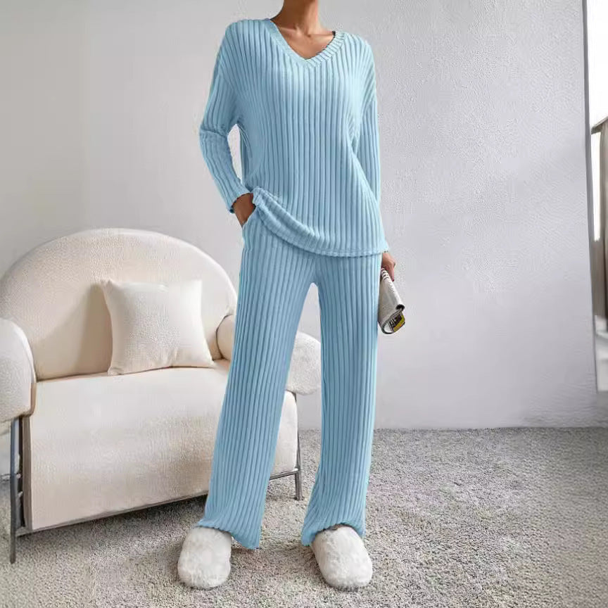 Women's Two-piece Autumn Straight Loose Temperament Sunken Stripe Pants