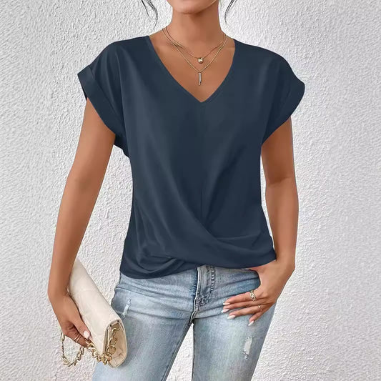 Women's Summer Solid Color Short-sleeved T-shirt Elegant Blouses
