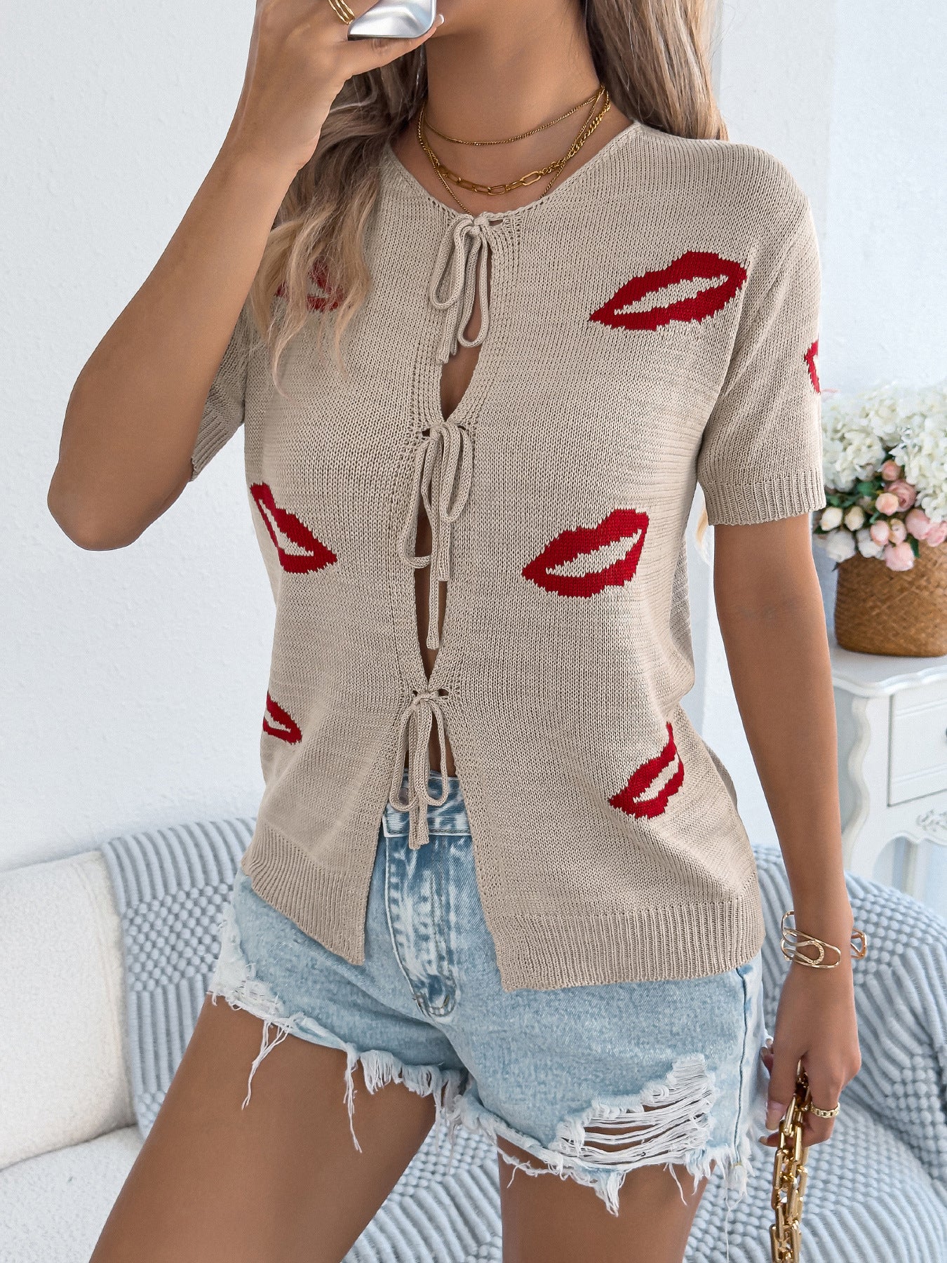 Women's Casual Sexy Lips Jacquard Valentine's Day Women's Sweater
