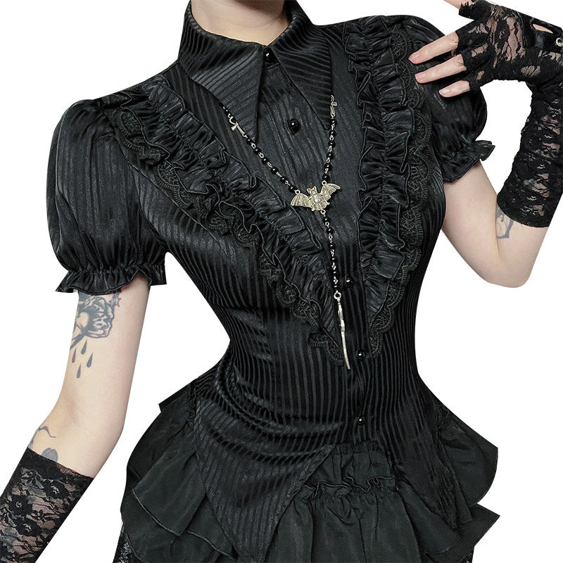 Women's Dark Goth Style Ice Striped Satin Blouses