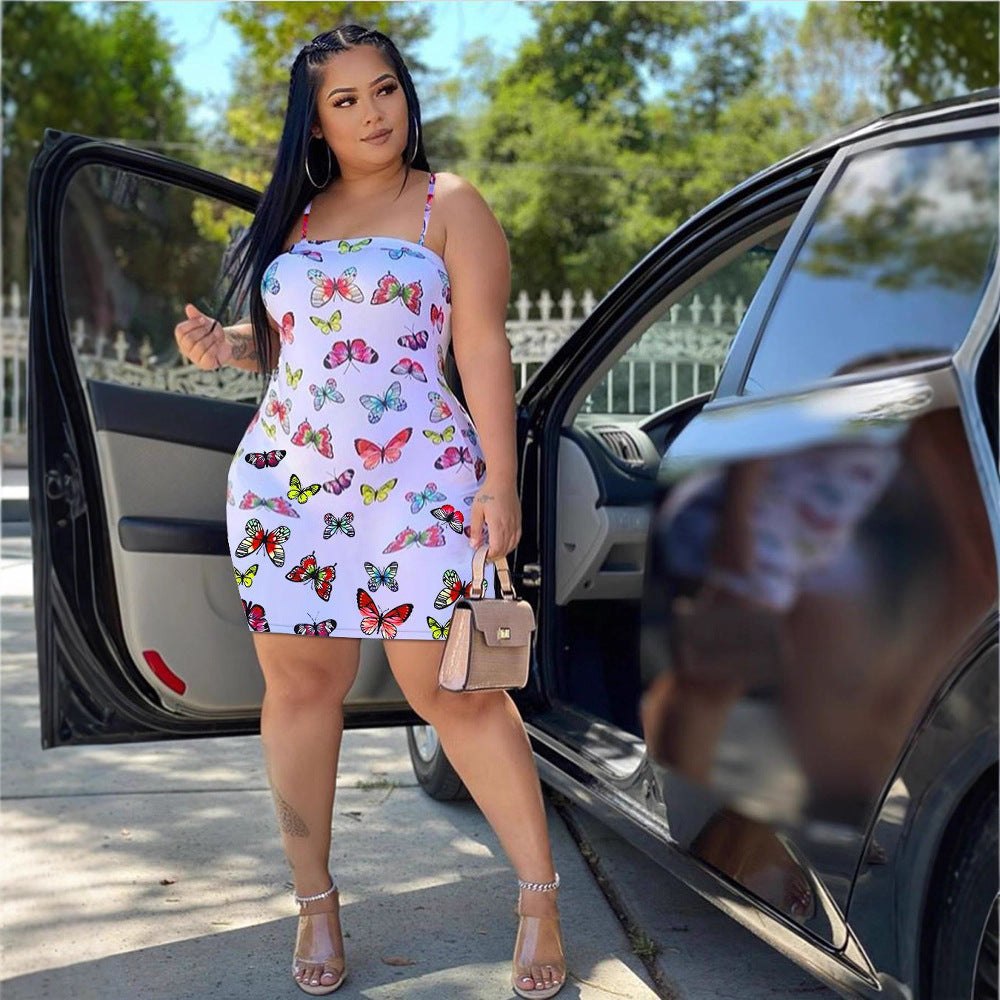 Summer Hot Butterfly Print Strap Backless Skirts