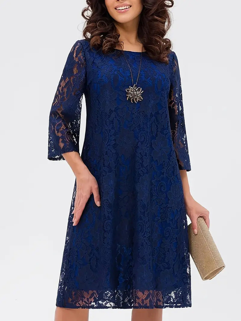 Three-quarter Sleeve Round Neck Fashionable Elegant Solid Dress