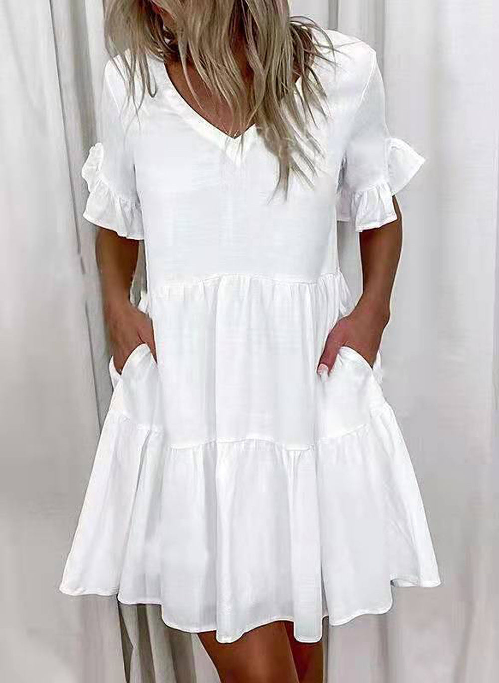 Women's Summer Loose Print Ruffled Pocket Sleeve Shorts