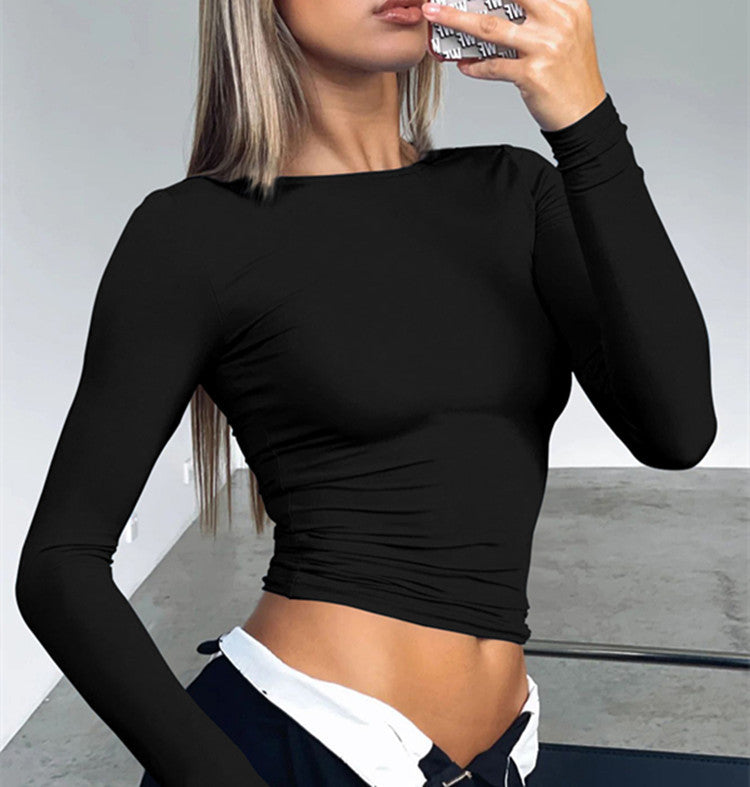 Women's Sleeve T-shirt Solid Color Slim Pullover Blouses