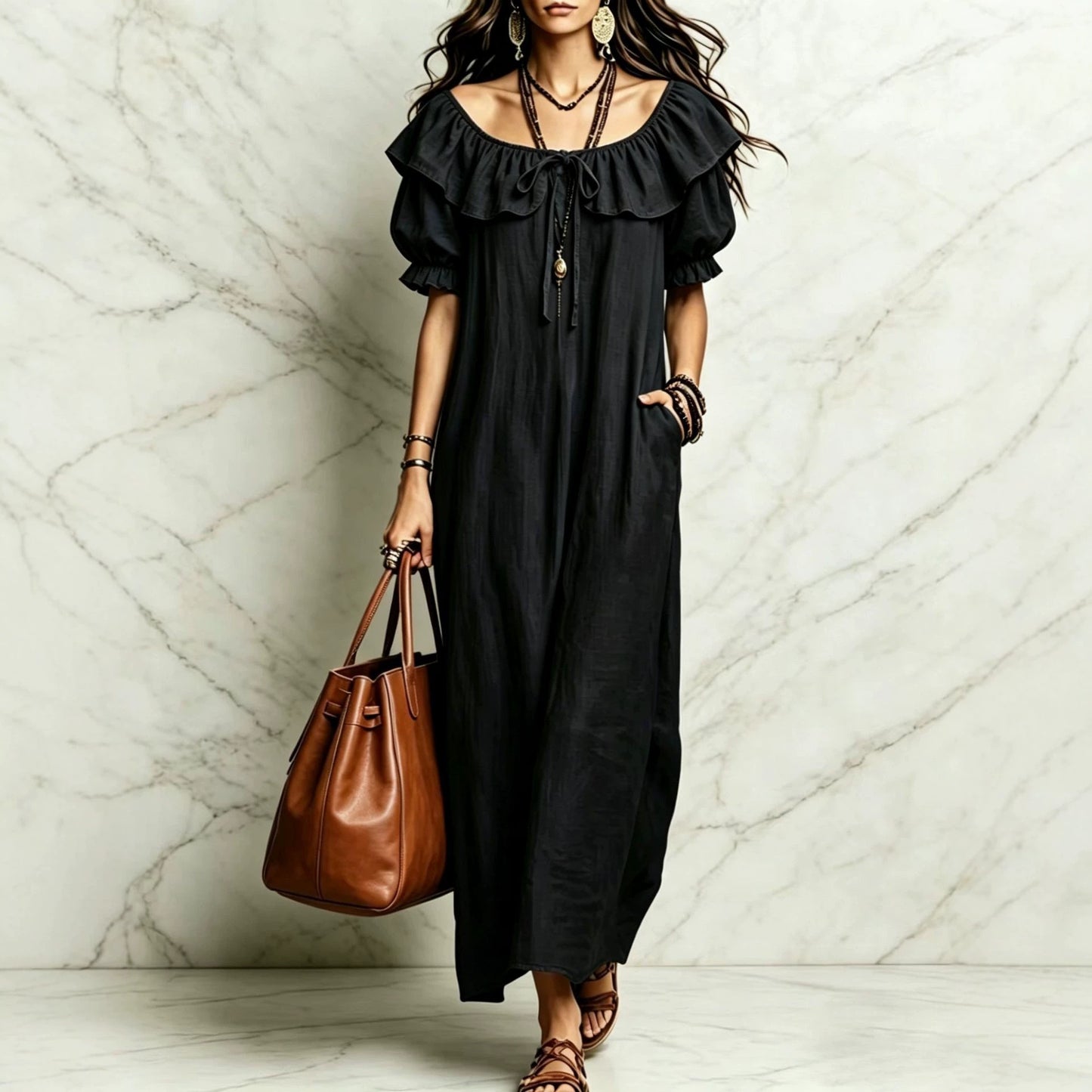 Loose Round Neck Ruffled Leisure Temperament Dress