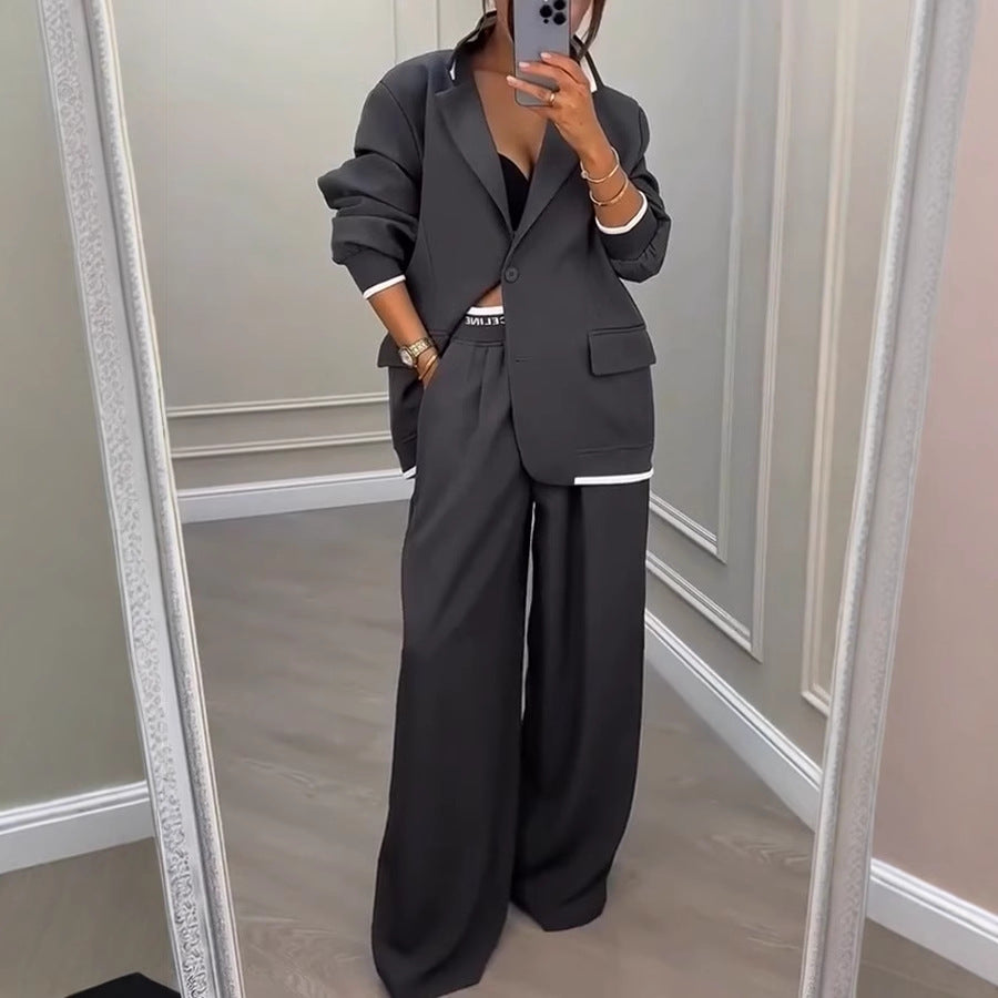 Women's Autumn Gray Commuting Fashion Long Sleeve Suits