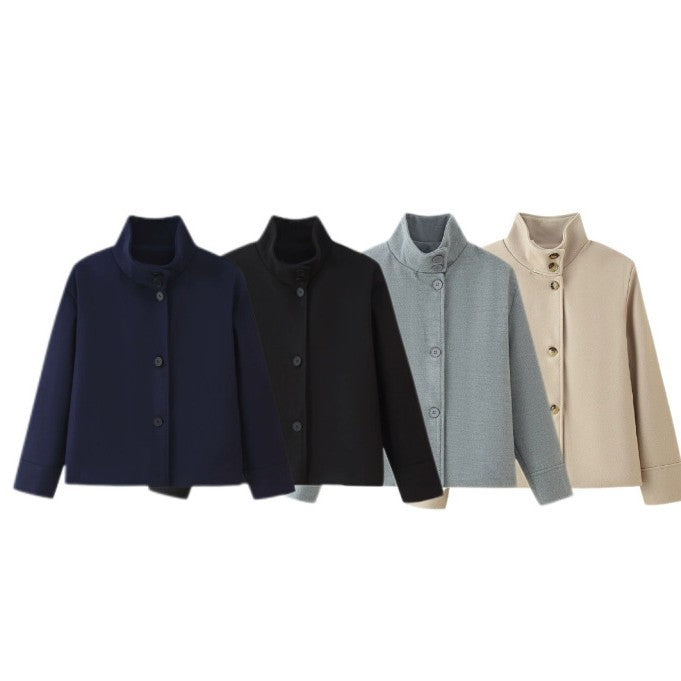 Women's Stand Collar Single-breasted Temperament Woolen Coats