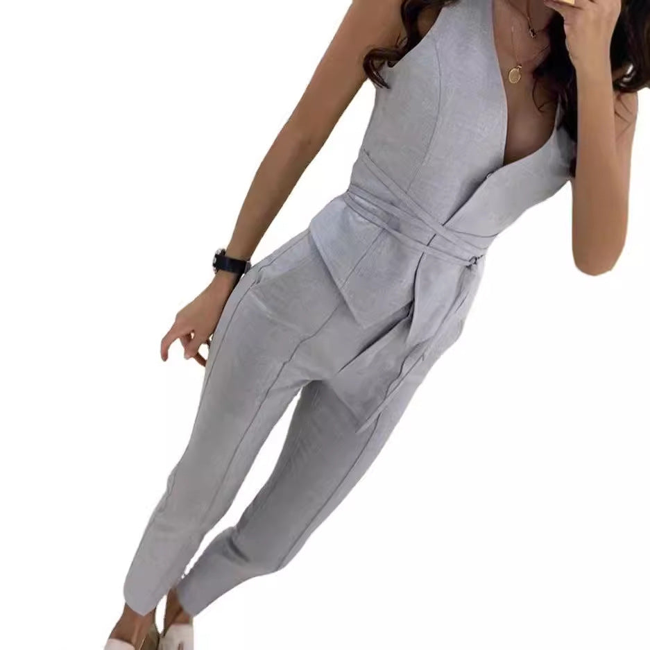Women's Summer Temperament Sexy Skinny Two-piece Set Suits