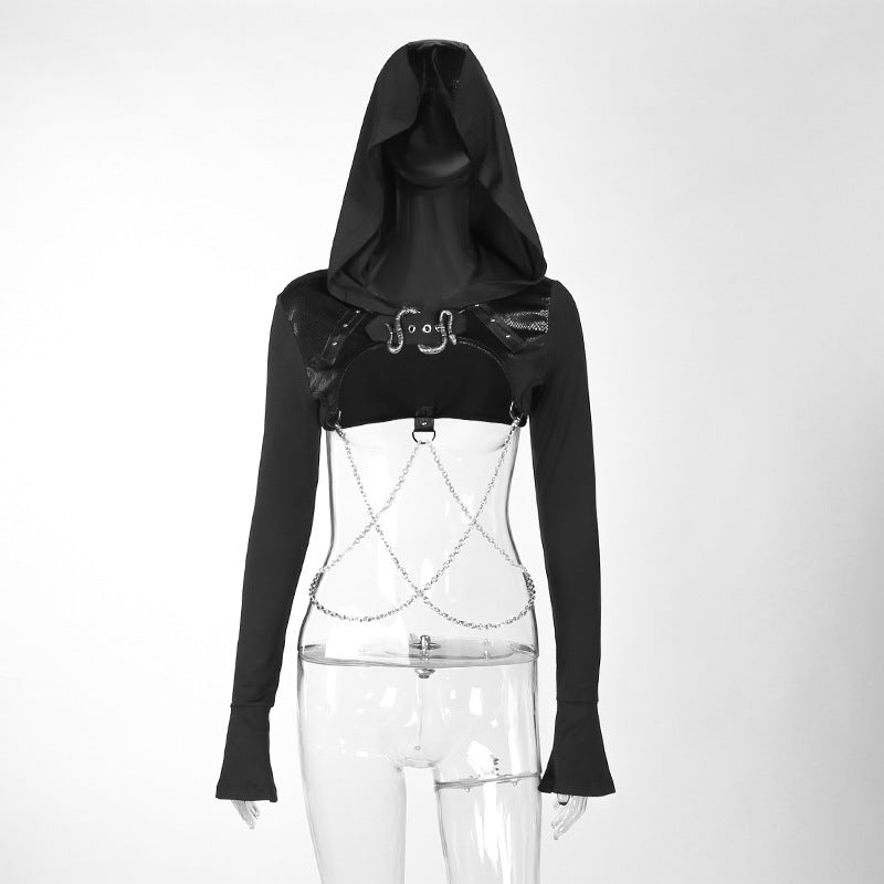 Women's Street Style Hipster Chain Bronzing Fabric Stitching Blouses