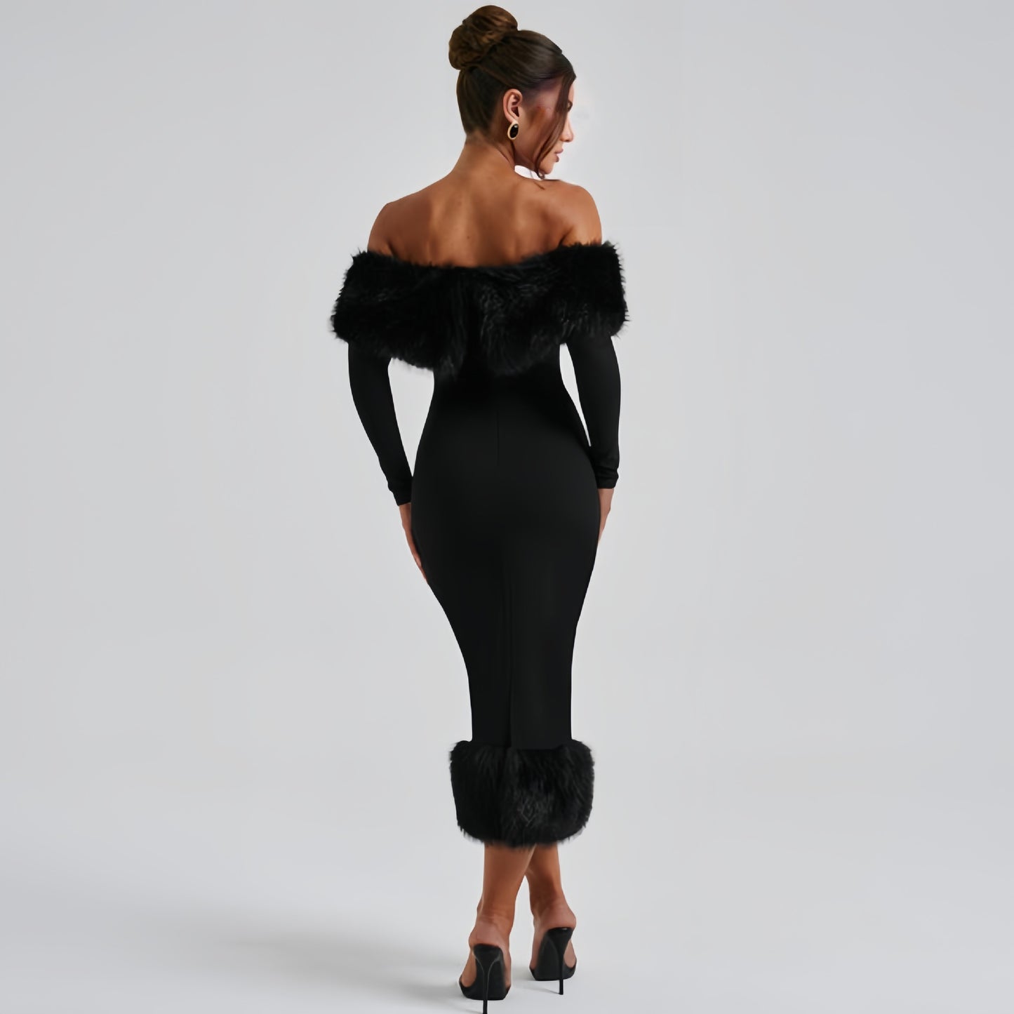Women's Fashion Fur Collar Long Sleeve Elegant Dresses