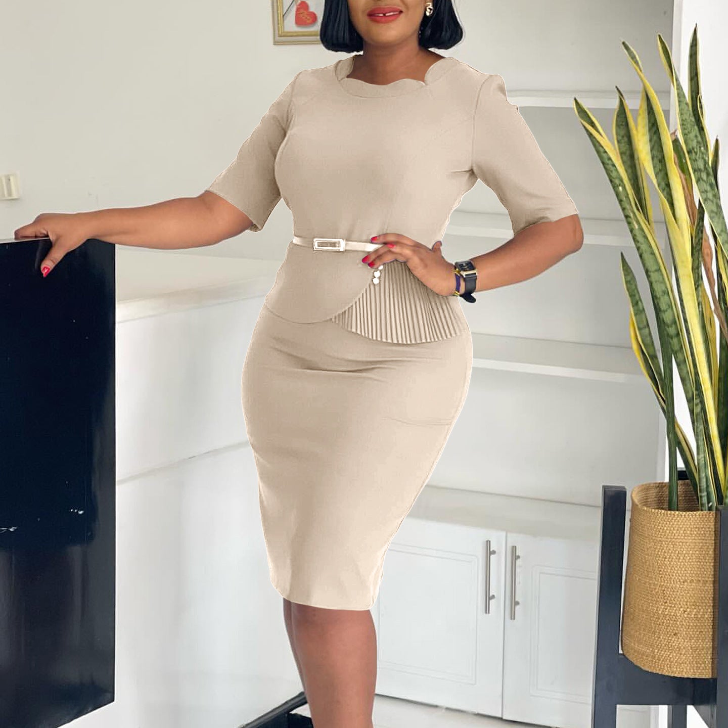 Women's Summer Fashion Solid Color Ol Sheath Dress