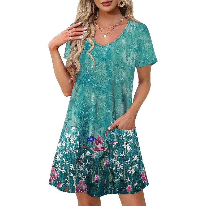 Women's Independent Loose V Casual Printed Short-sleeved Coats