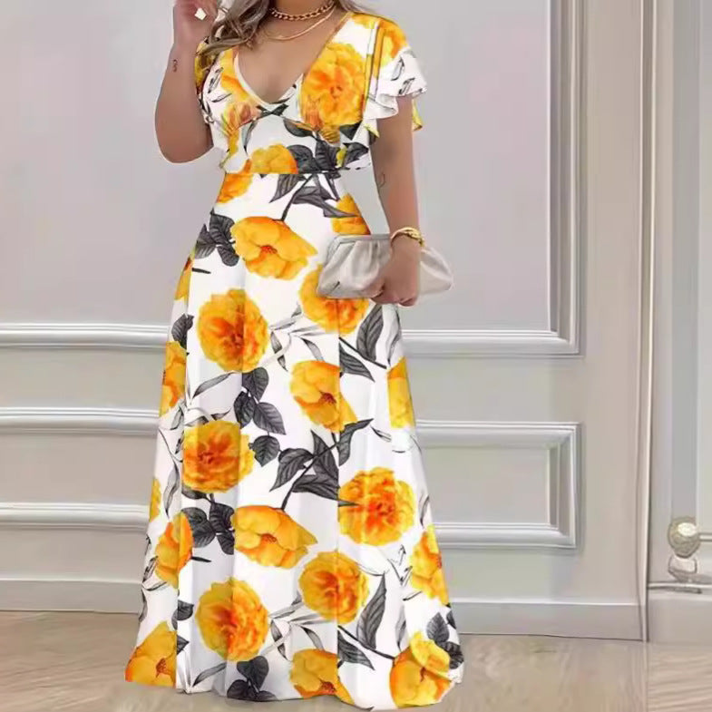 Women's Collar Elegant Casual Printed Long Large Dress
