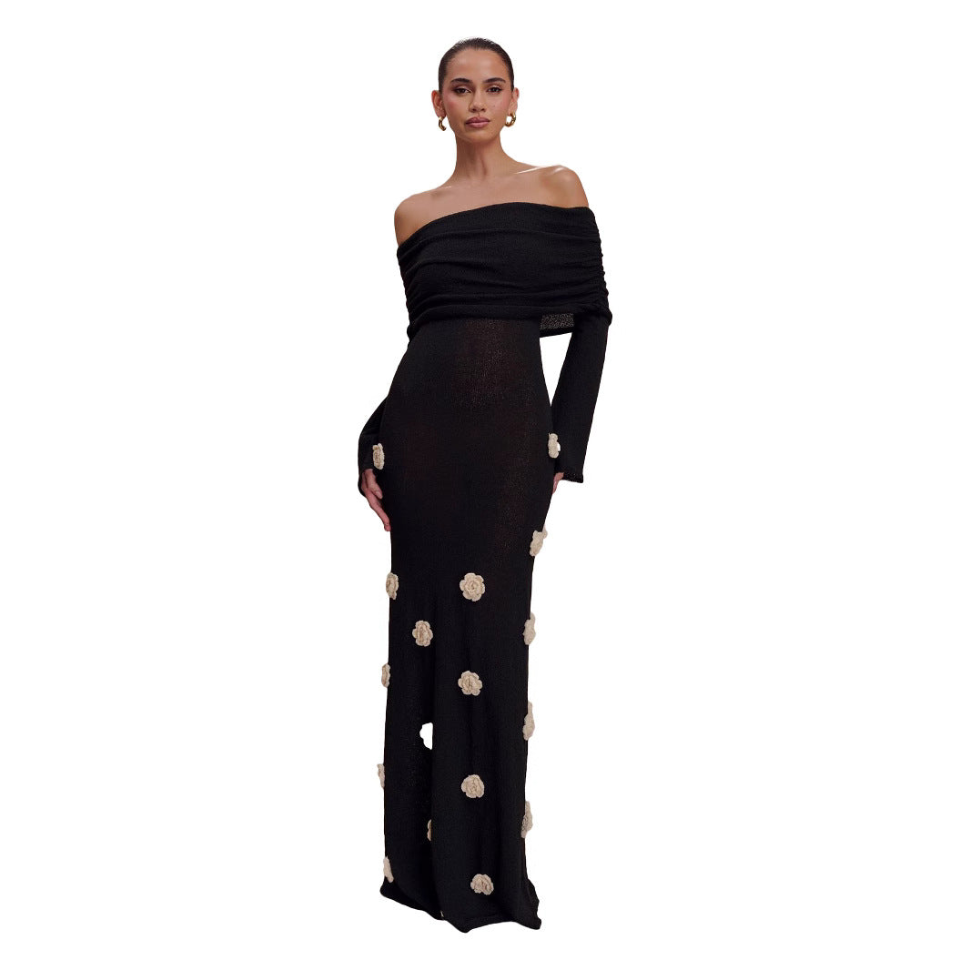 Women's Sexy Three-dimensional Flower Dress Knitted Dresses