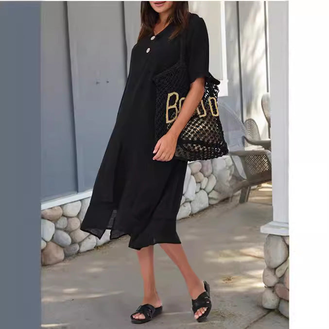 Women's Woven Cotton Linen Split Artistic Dress