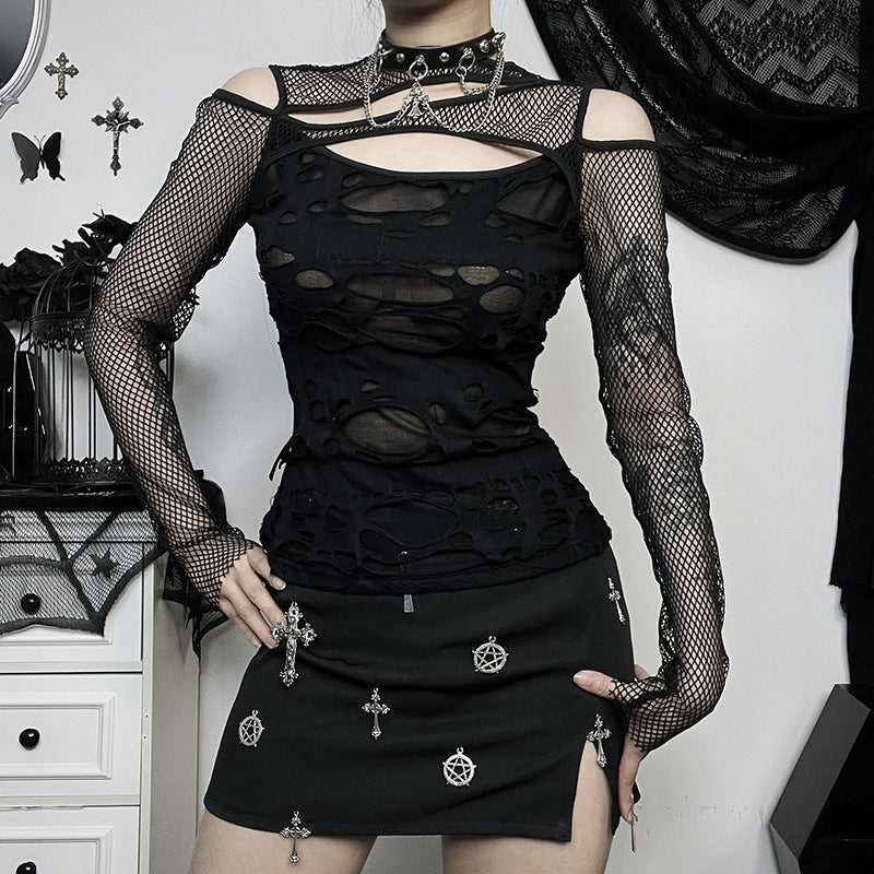 Women's Dark Style Hot Sexy Slim Mesh Blouses