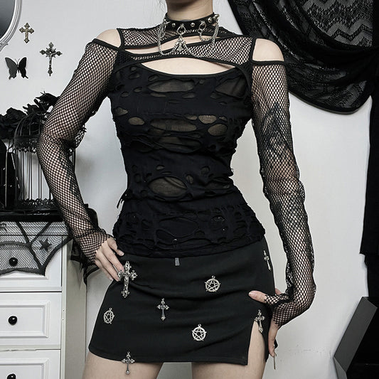 Women's Dark Style Hot Sexy Slim Mesh Blouses
