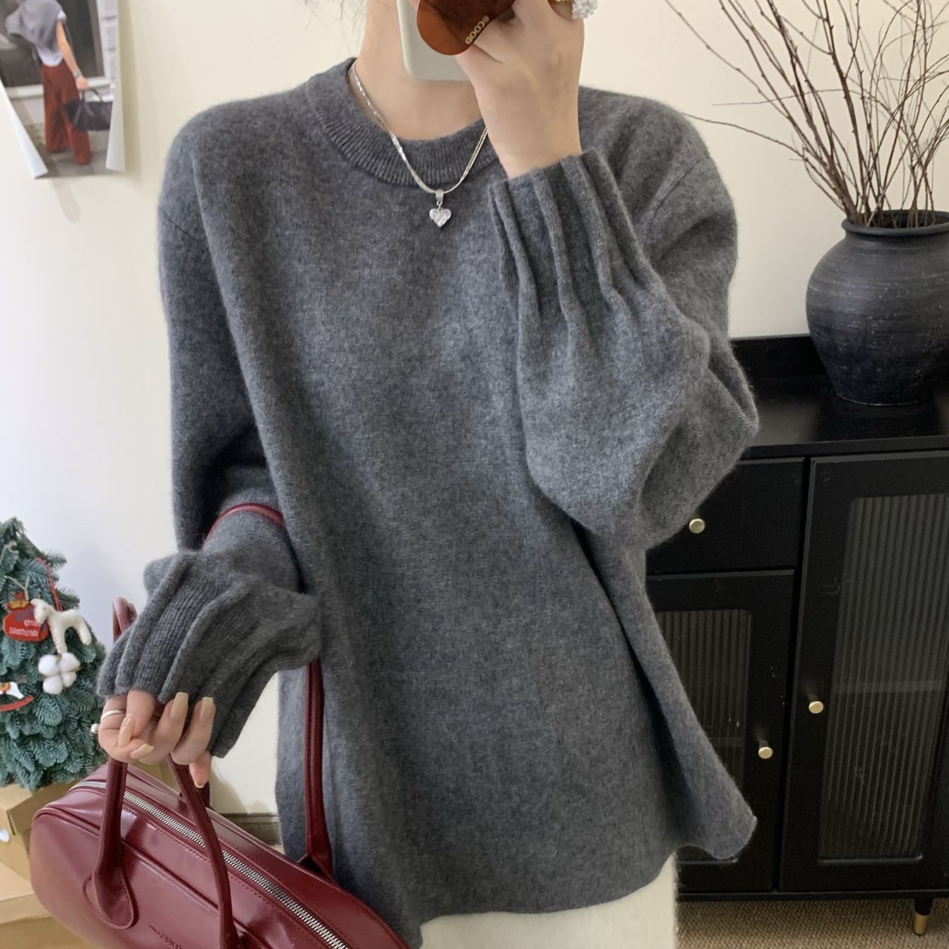 Round Collar Design Loose Mid-length Bottoming Shirt Lazy Pullover Sweaters