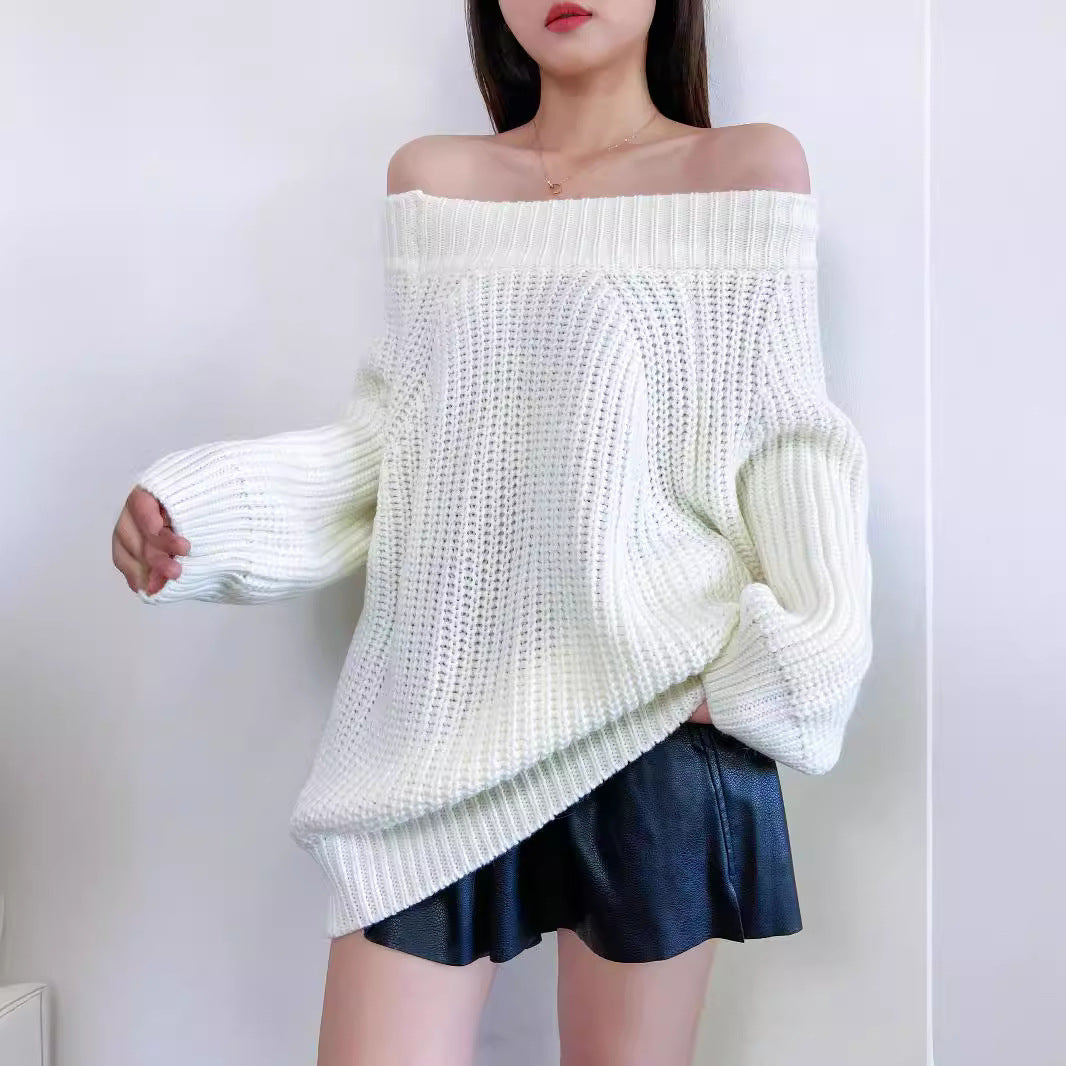 Women's Sexy Pullover Loose-fitting Thick Needle Lantern Sleeve Women's Sweater