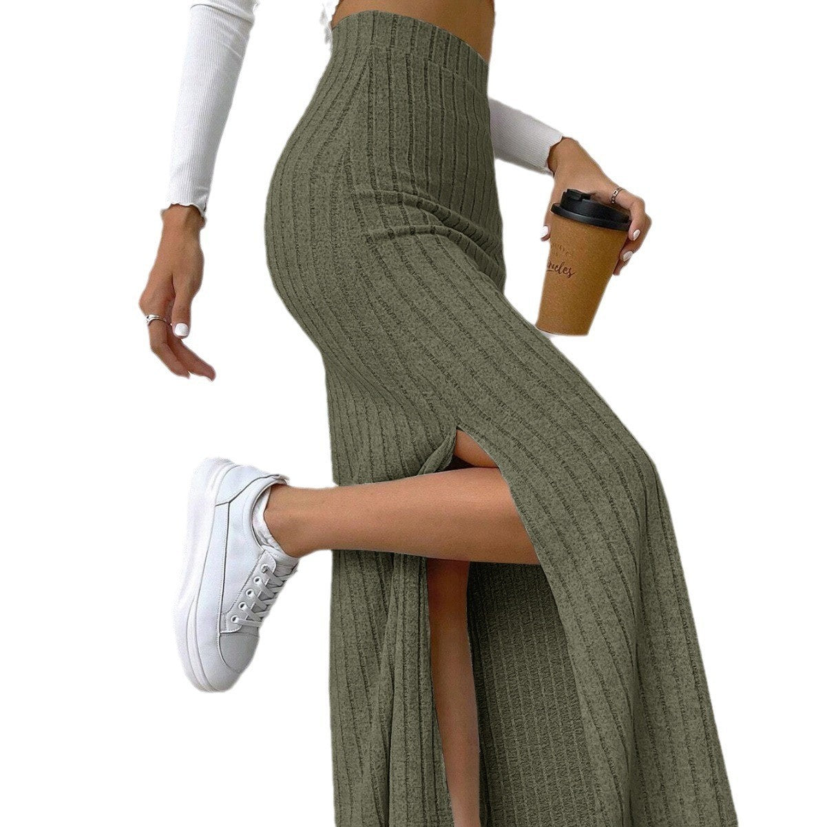 Women's Fashion High Waist Side Slit Slim Skirts