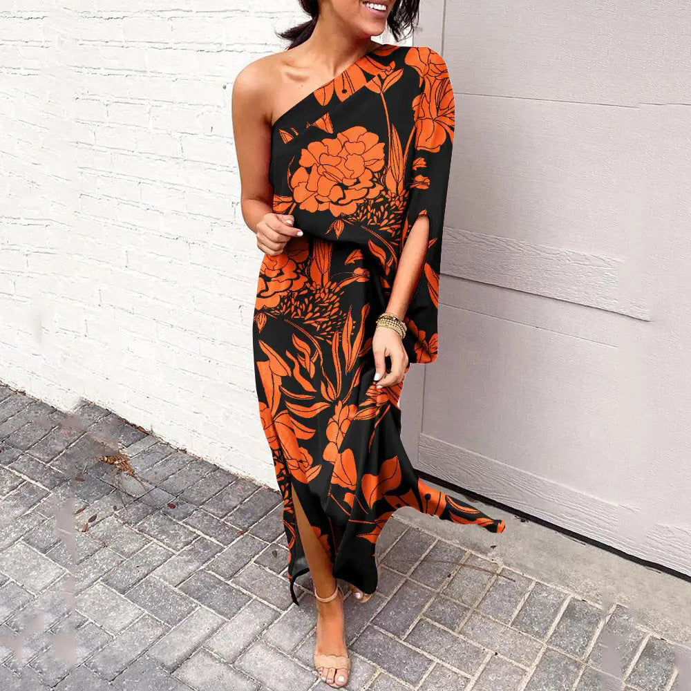 Women's Summer Loose Waist Trimming Printing Dress Dresses