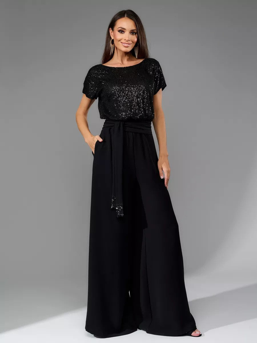 Spring One-piece Sequin Fashion Sleeve Casual Suits
