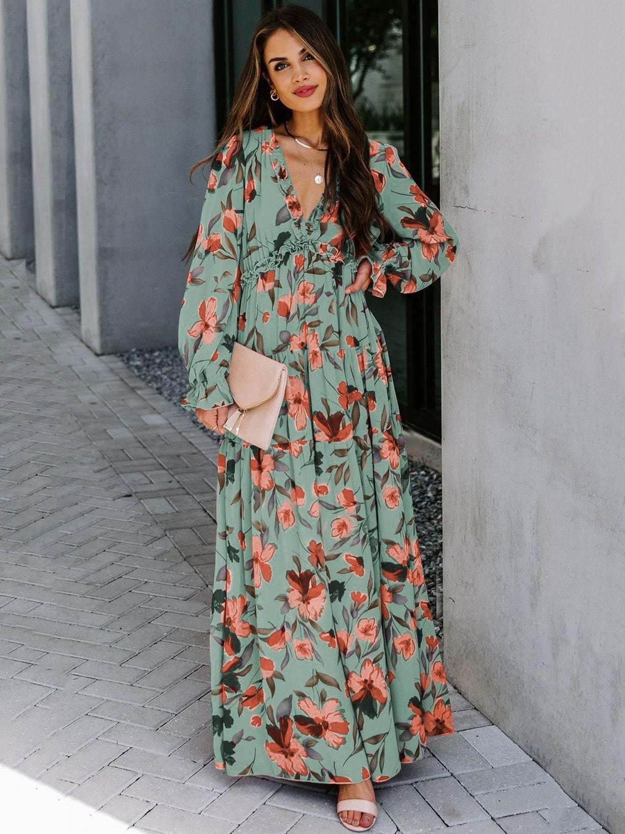 Women's Long Sleeve Fashion Print Fairy Elegant Dresses