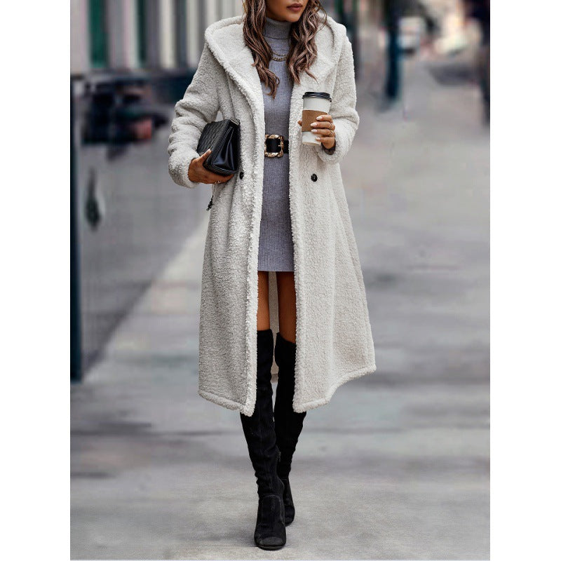 Women's Fashion Long Solid Color Sleeve Plush Coats