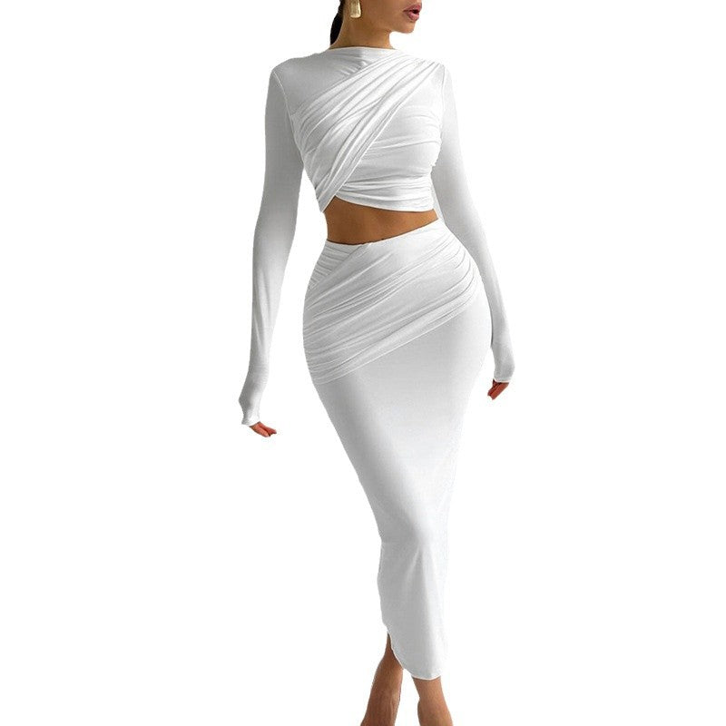 Women's Autumn Round Neck Long Sleeves Cropped Slim Fit Fashion Casual Suit
