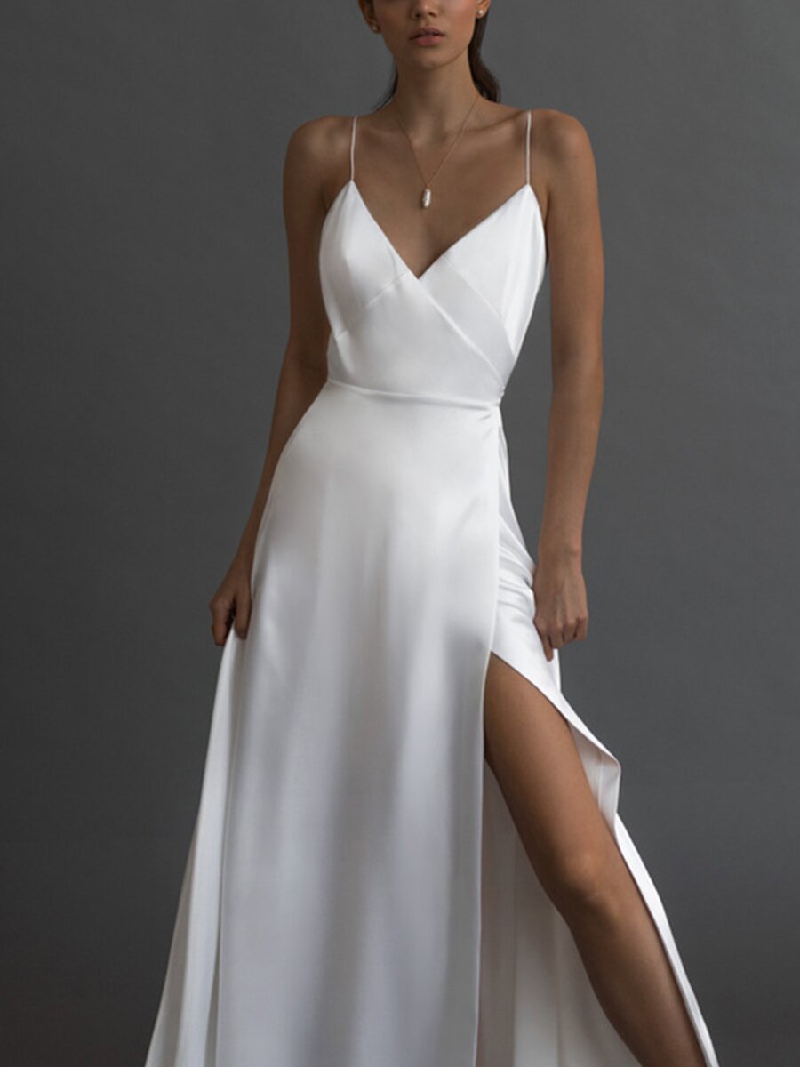 Women's Long Dress Sexy Spaghetti Straps Sleeveless Wedding Dresses