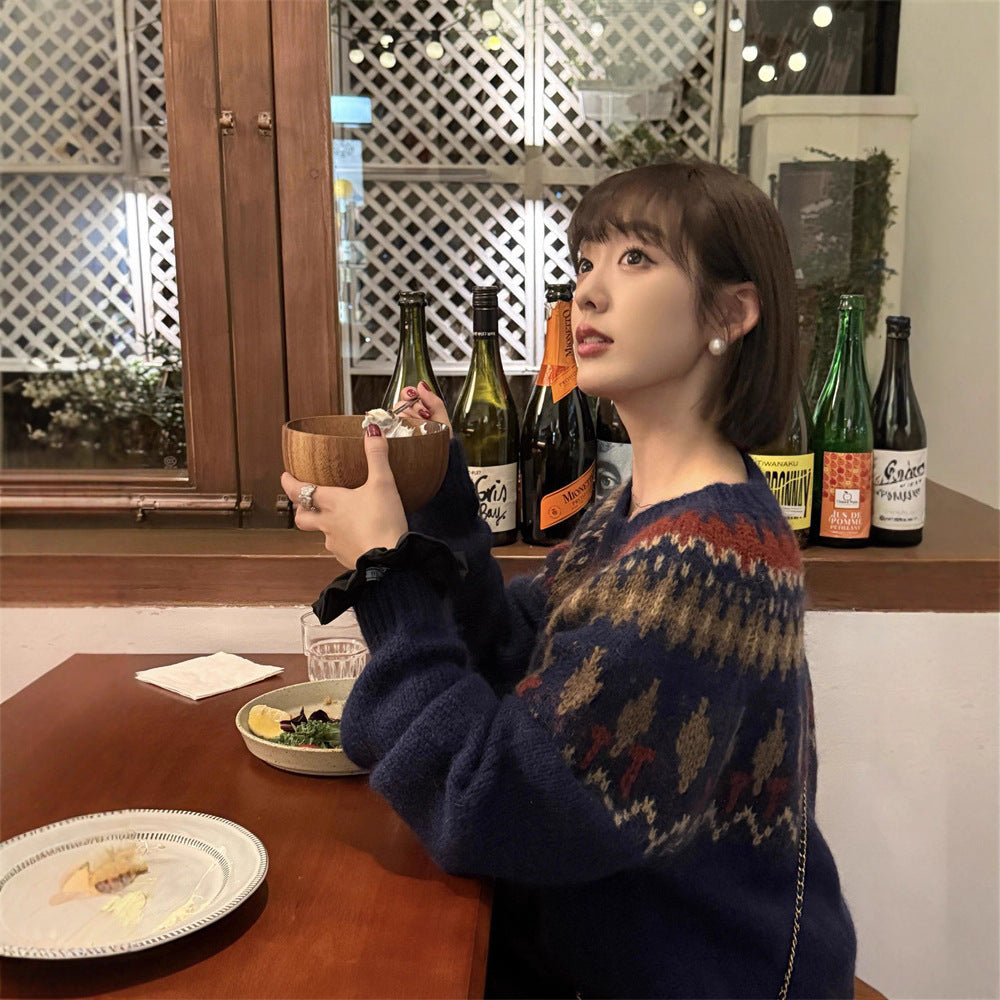 Women's Knitted Mohair Korean Christmas Atmosphere Loose Lazy Style Women's Sweater
