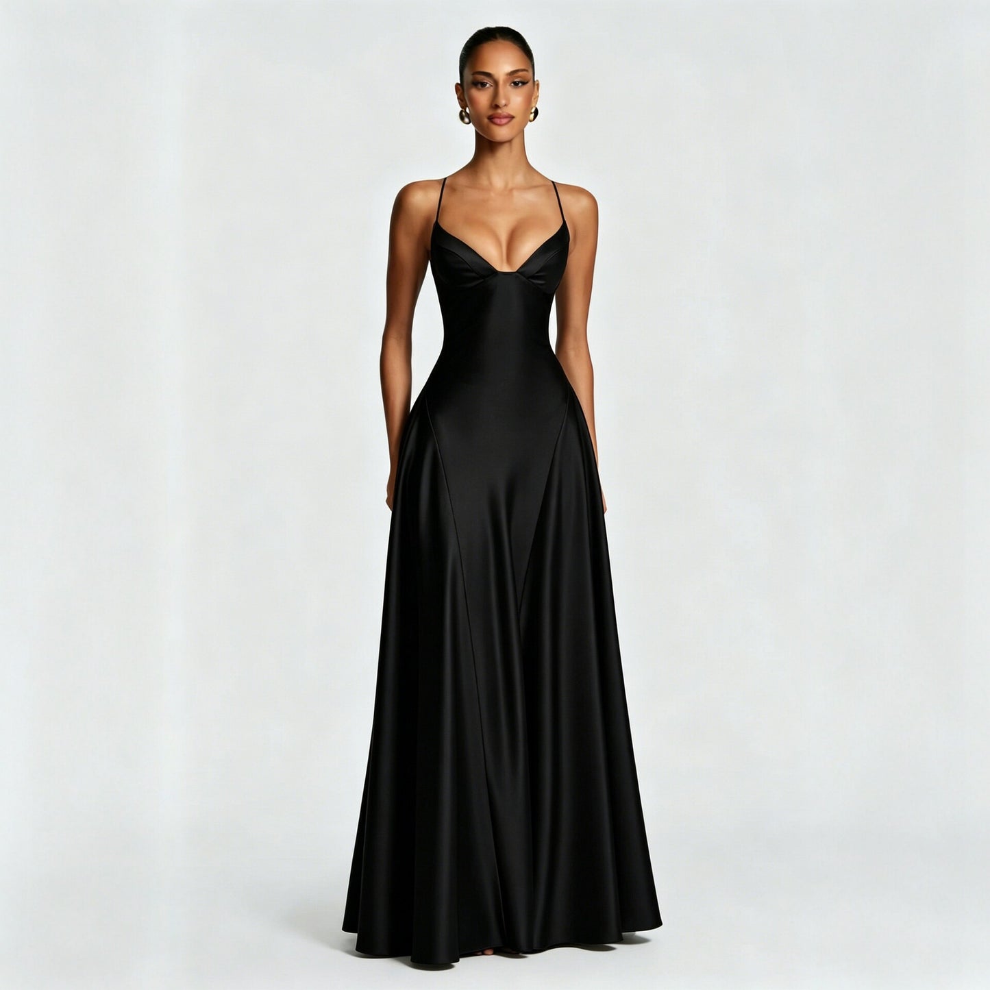 Women's Style Sexy Deep V Large Hem Satin Clothing