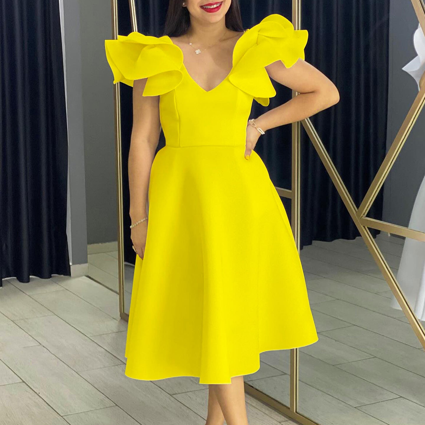 Summer Ruffled High Waist A- Line Banquet Dress