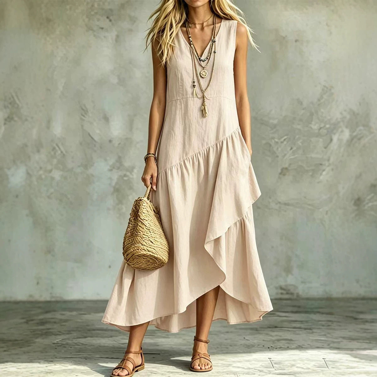 Women's Summer Loose Slimming Sleeveless Irregular Bohemian Dress