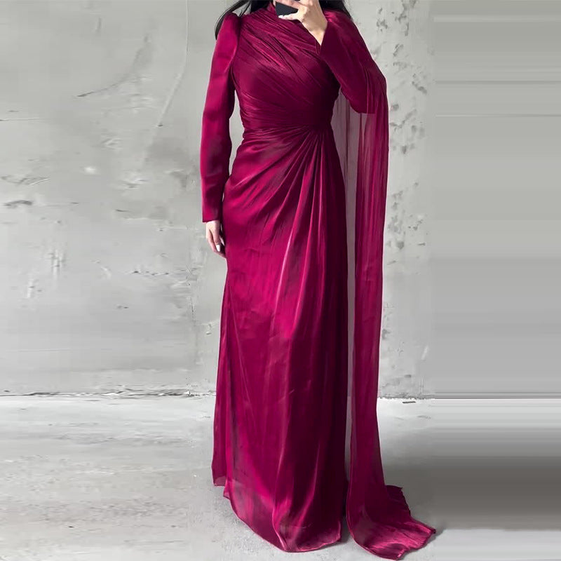 Women's Elegant Irregular Pleated Slim Green Dress Dresses