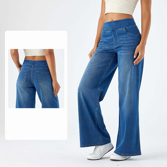 Women's High Waist Slimming Straight Loose Cat Beard Jeans