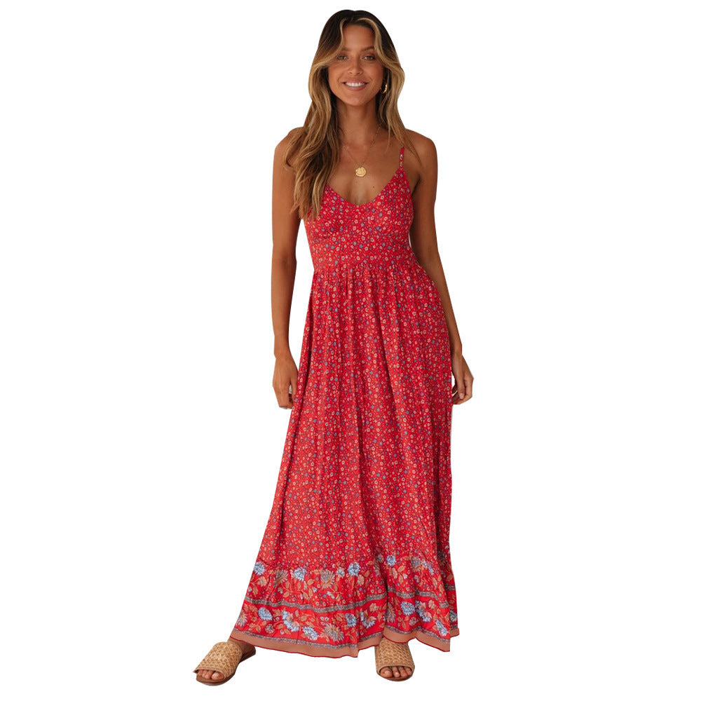 Women's Summer Large Swing Bohemian Strap Floral Dress