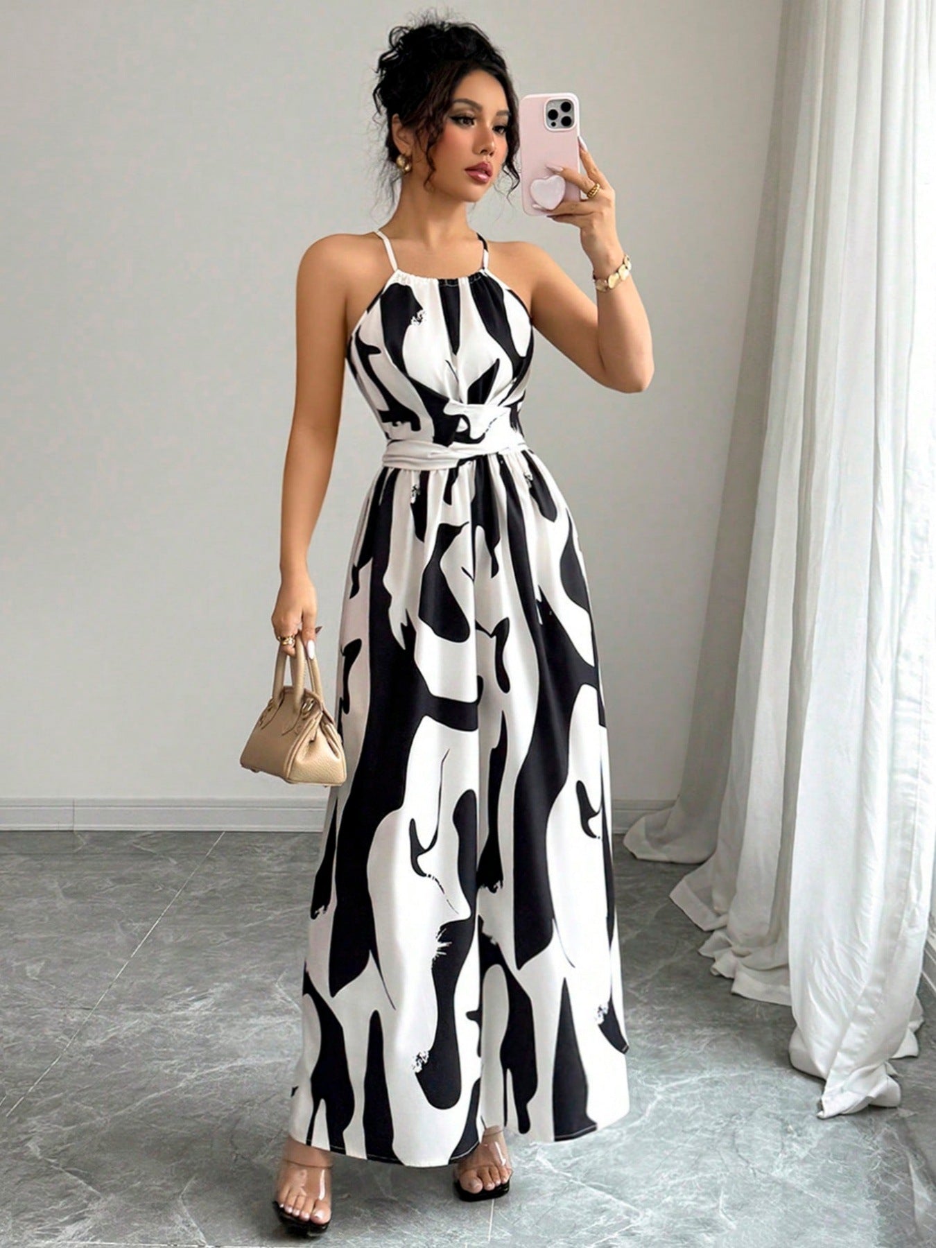 Women's Fashion Sexy Print Halter Strapless Long Dress
