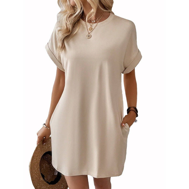 Women's Solid Color Round Neck Loose Sleeve Dress