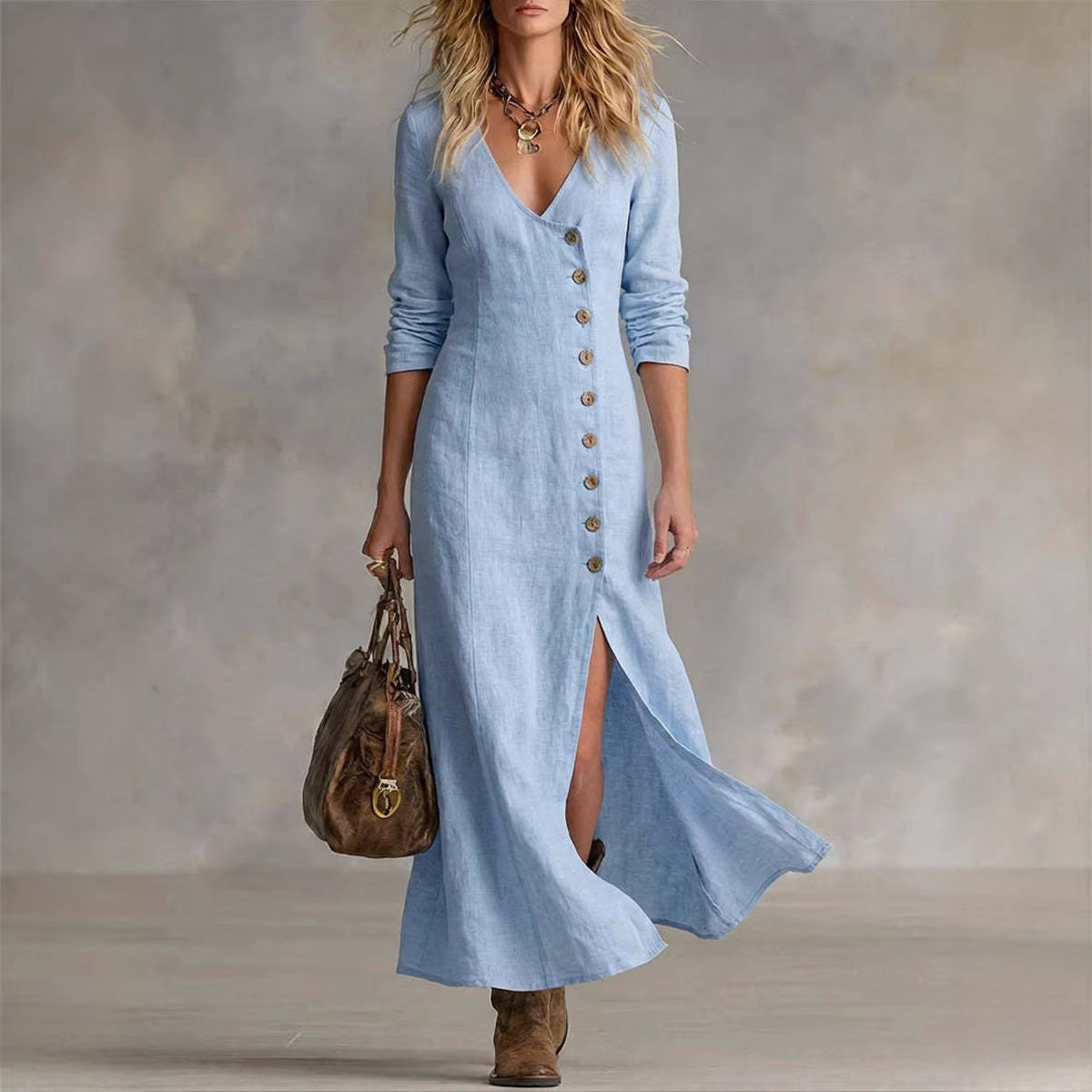 Women's Fashion Button Split Elegant Long Dress