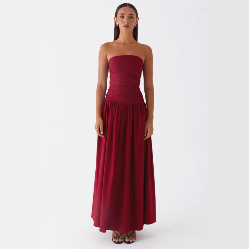 Women's Summer Elegance Retro High-grade Tube Pleated Dress